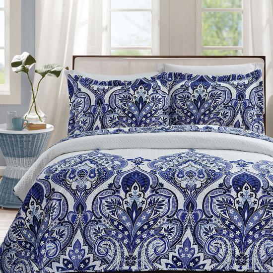 cxmicrotex Blue Damask Pinsonic Quilts Posteľné prikrývky Prikrývky